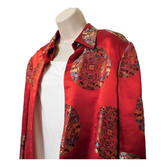 Red Jacket L Reversible Asian Inspired Design Long Sleeve - Picture 2 of 10